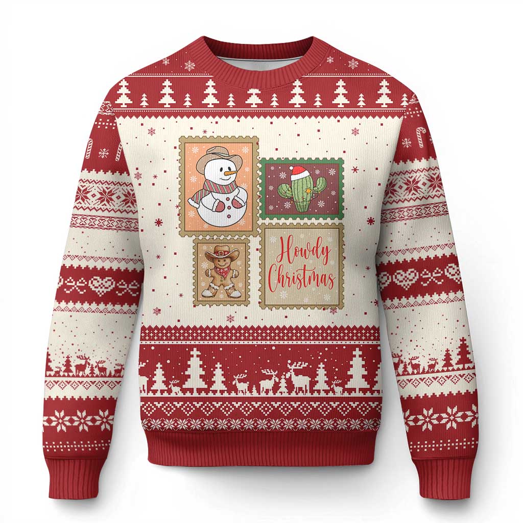 Howdy Xmas Postage Stamp Ugly Christmas Sweater Western Life Holiday Gift TS12 Beige Red Print Your Wear