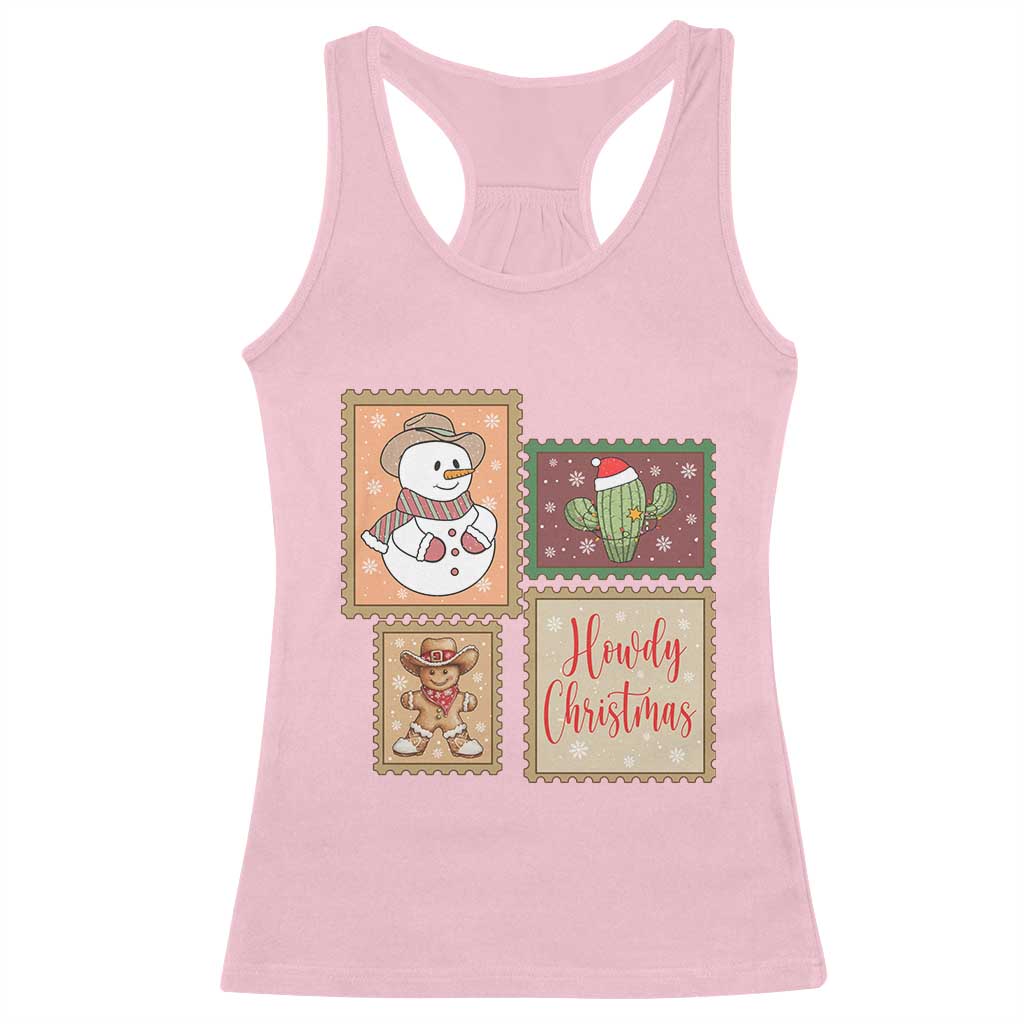 Howdy Christmas Postage Stamp Racerback Tank Top Western Life Holiday Gift TS12 Light Pink Print Your Wear
