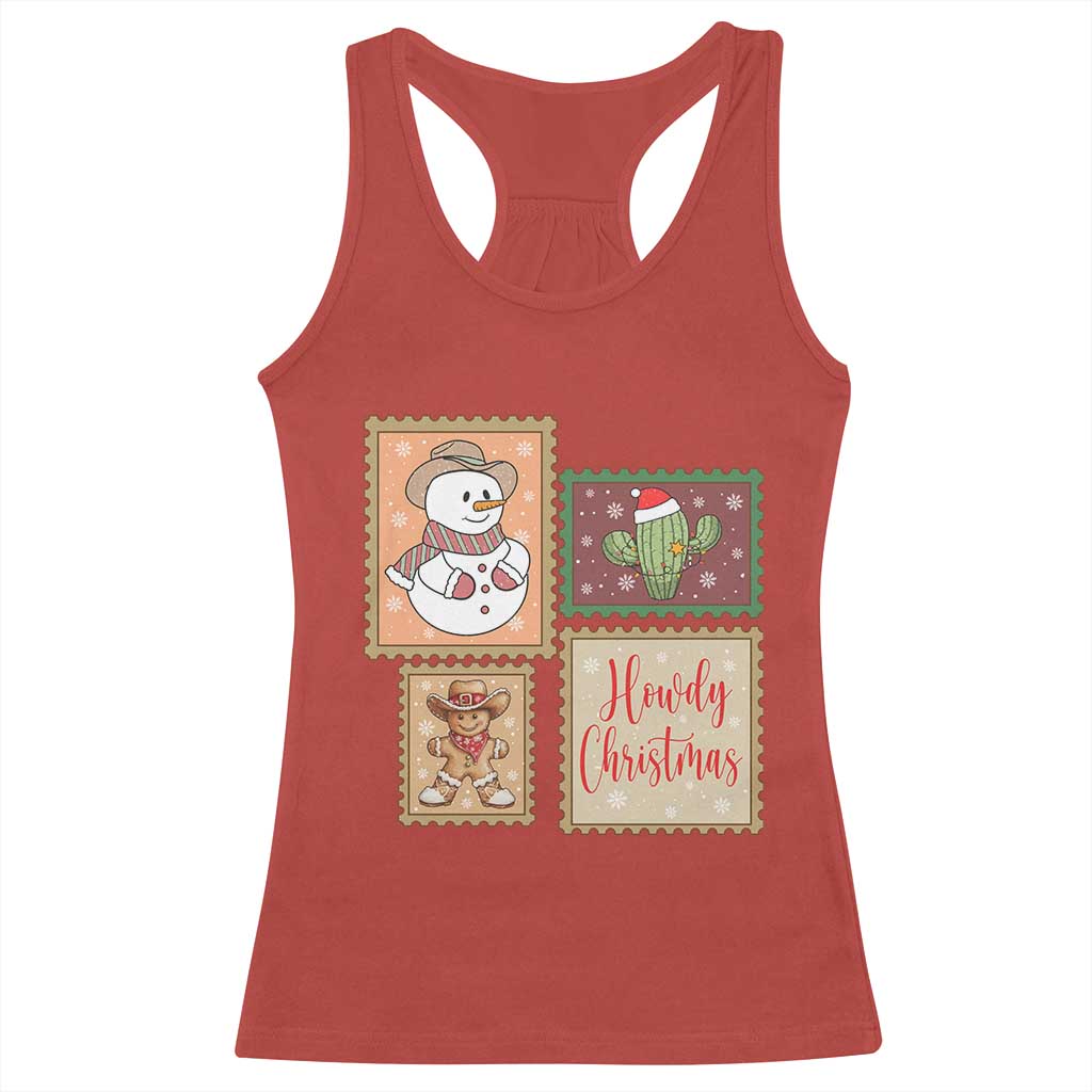 Howdy Christmas Postage Stamp Racerback Tank Top Western Life Holiday Gift TS12 Red Print Your Wear