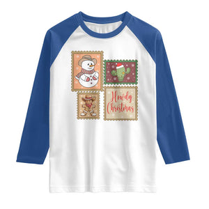 Howdy Christmas Postage Stamp Raglan Shirt Western Life Holiday Gift TS12 White Royal Print Your Wear