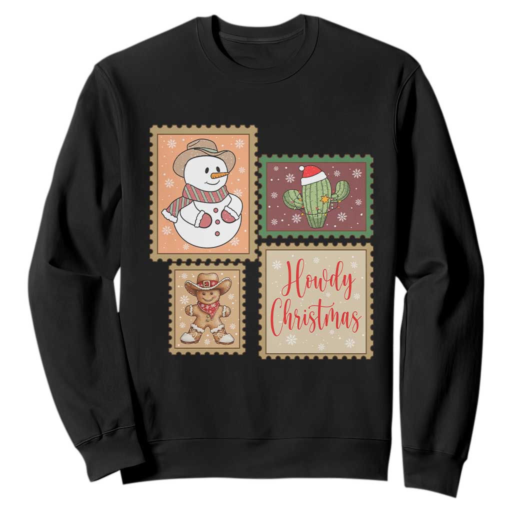 Howdy Christmas Postage Stamp Sweatshirt Western Life Holiday Gift TS12 Black Print Your Wear