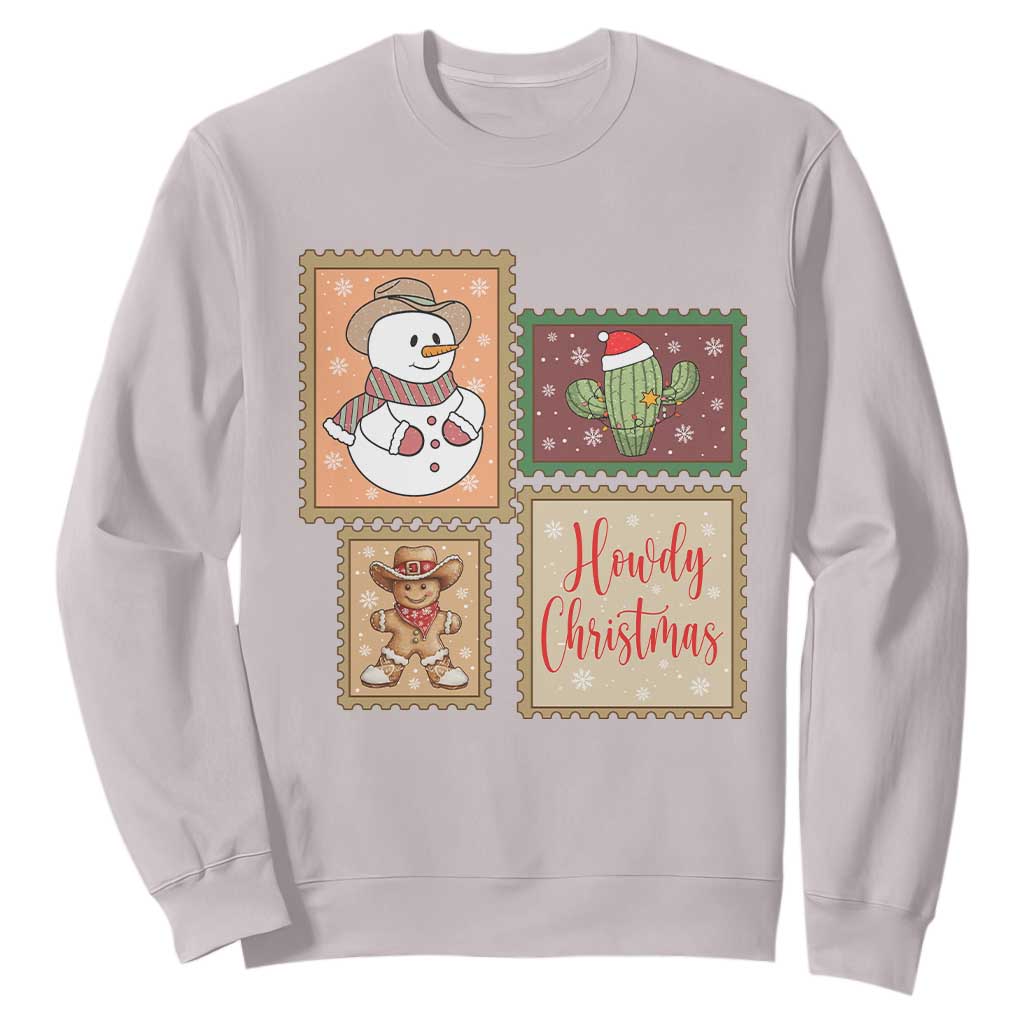 Howdy Christmas Postage Stamp Sweatshirt Western Life Holiday Gift TS12 Ice Gray Print Your Wear