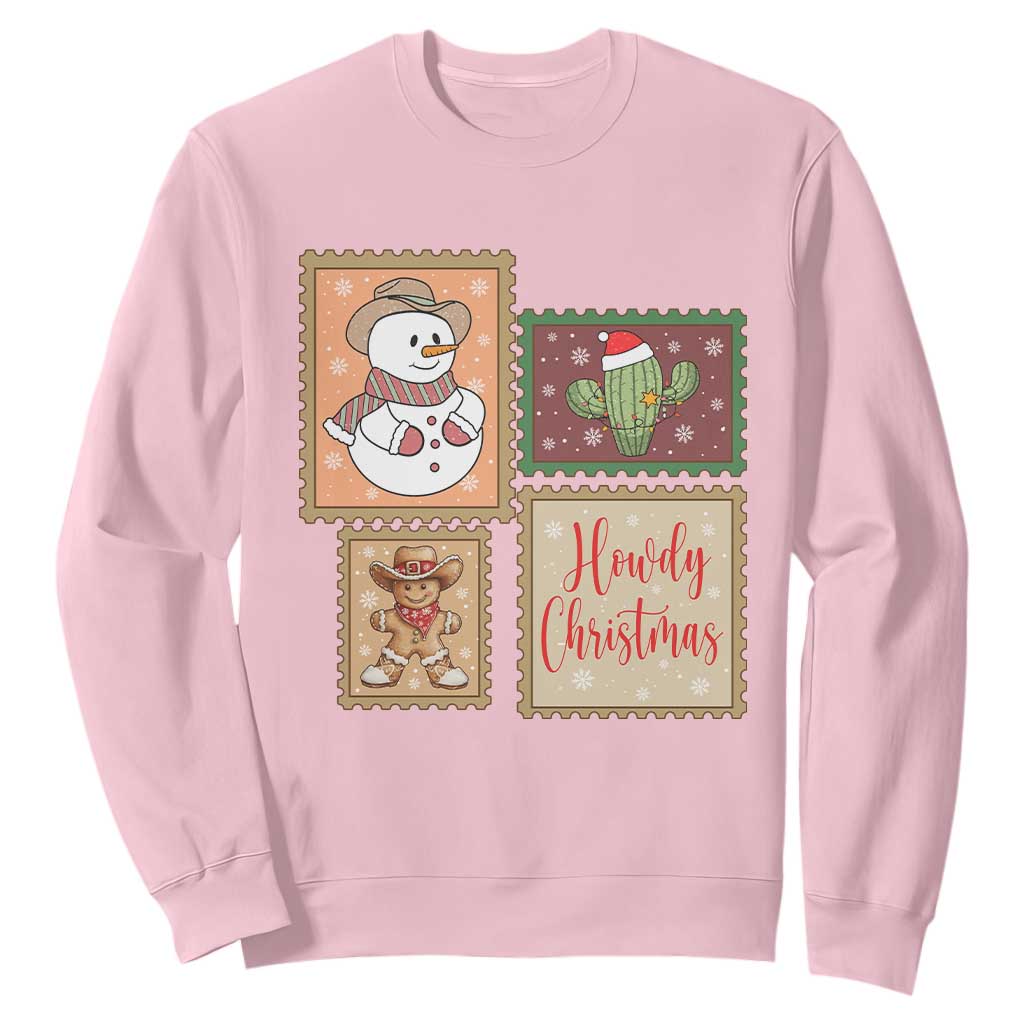 Howdy Christmas Postage Stamp Sweatshirt Western Life Holiday Gift TS12 Light Pink Print Your Wear