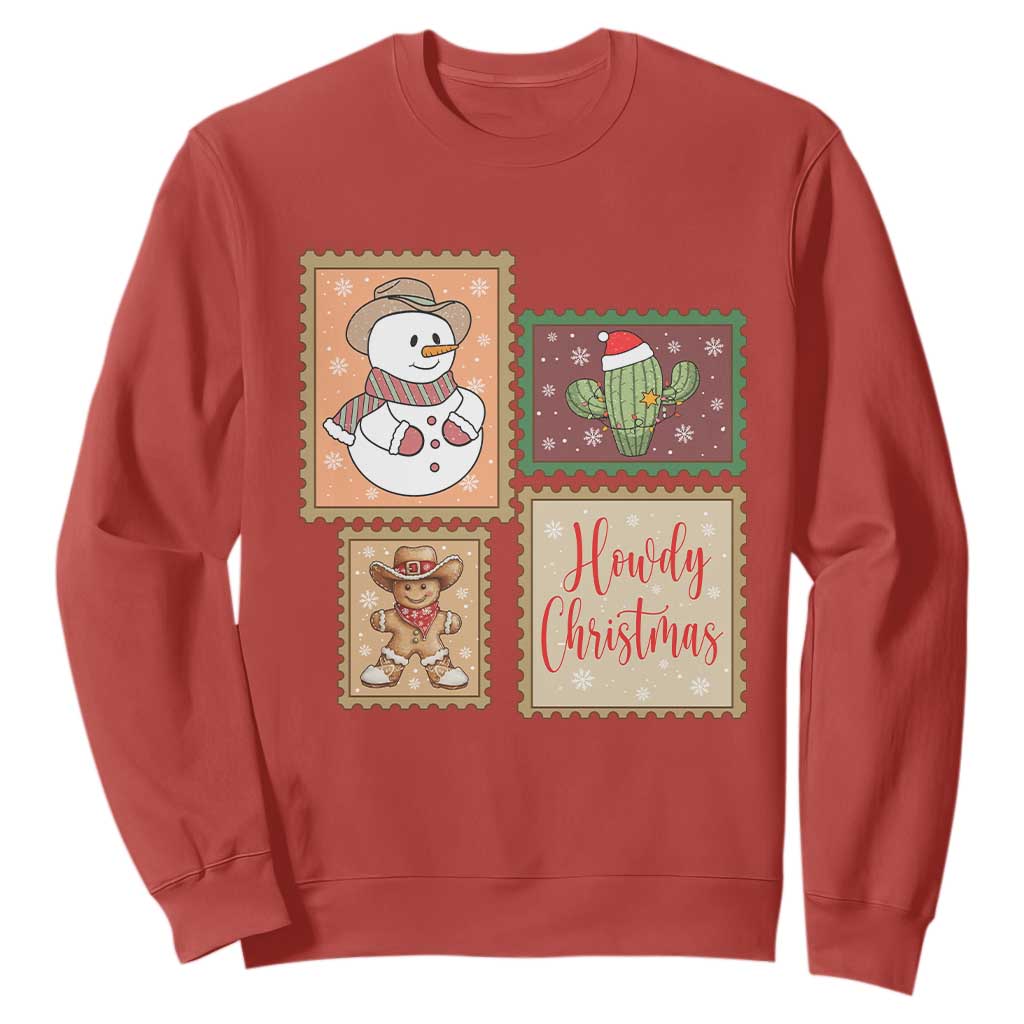 Howdy Christmas Postage Stamp Sweatshirt Western Life Holiday Gift TS12 Red Print Your Wear