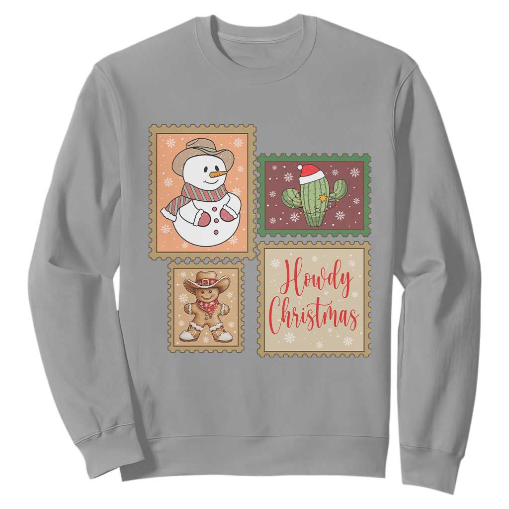 Howdy Christmas Postage Stamp Sweatshirt Western Life Holiday Gift TS12 Sport Gray Print Your Wear