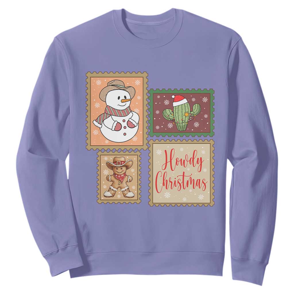 Howdy Christmas Postage Stamp Sweatshirt Western Life Holiday Gift TS12 Violet Print Your Wear