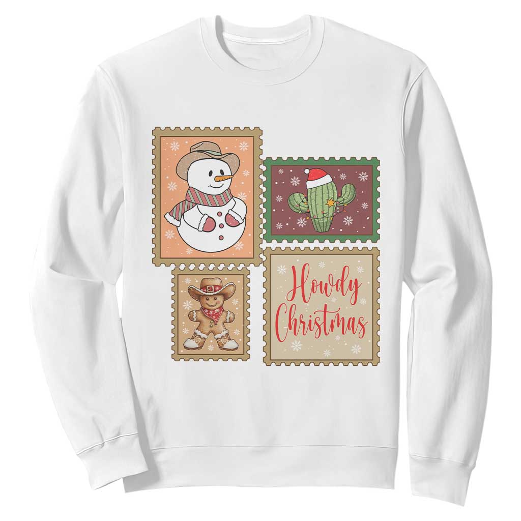 Howdy Christmas Postage Stamp Sweatshirt Western Life Holiday Gift TS12 White Print Your Wear