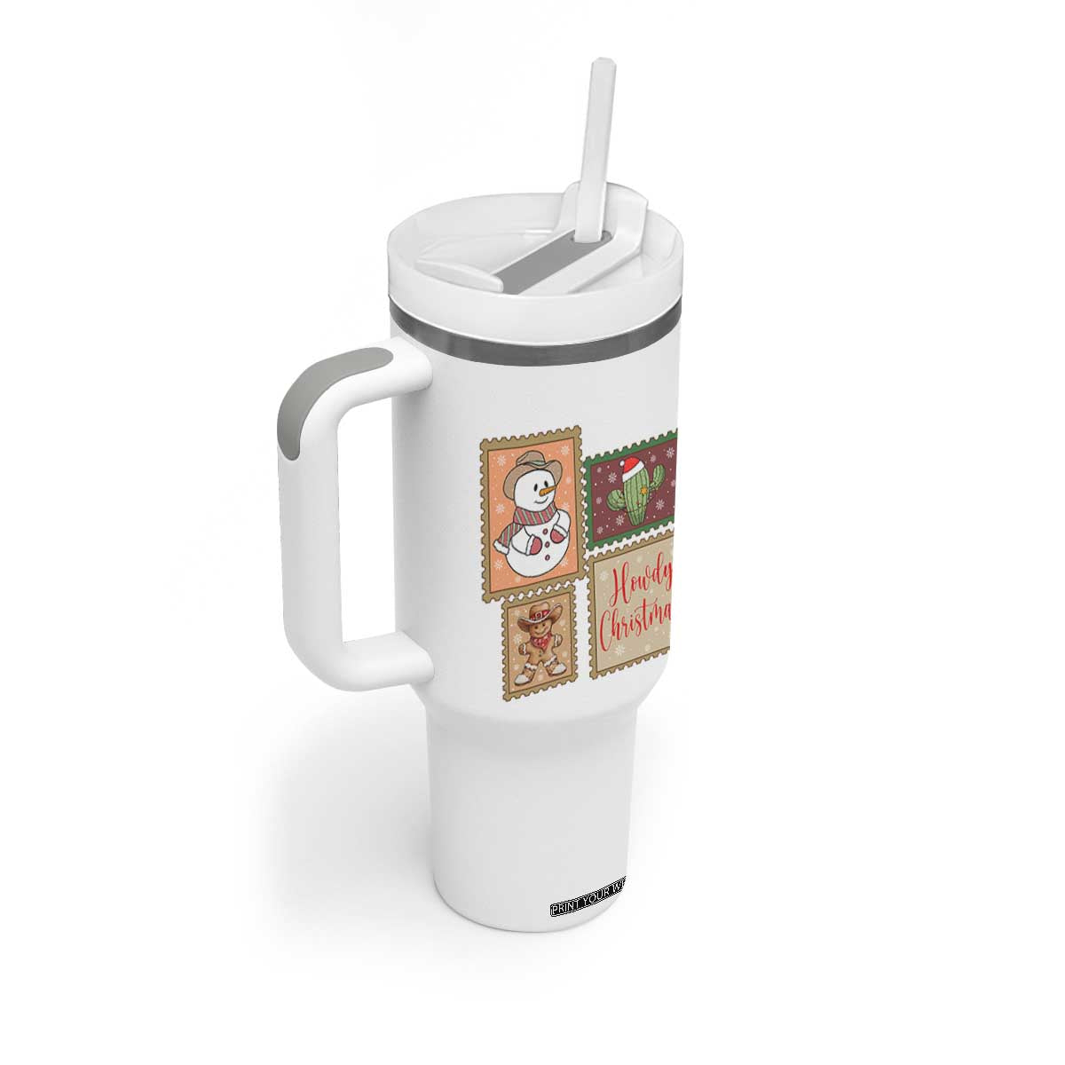 Howdy Christmas Postage Stamp Tumbler With Handle Western Life Holiday Gift TS12 Print Your Wear