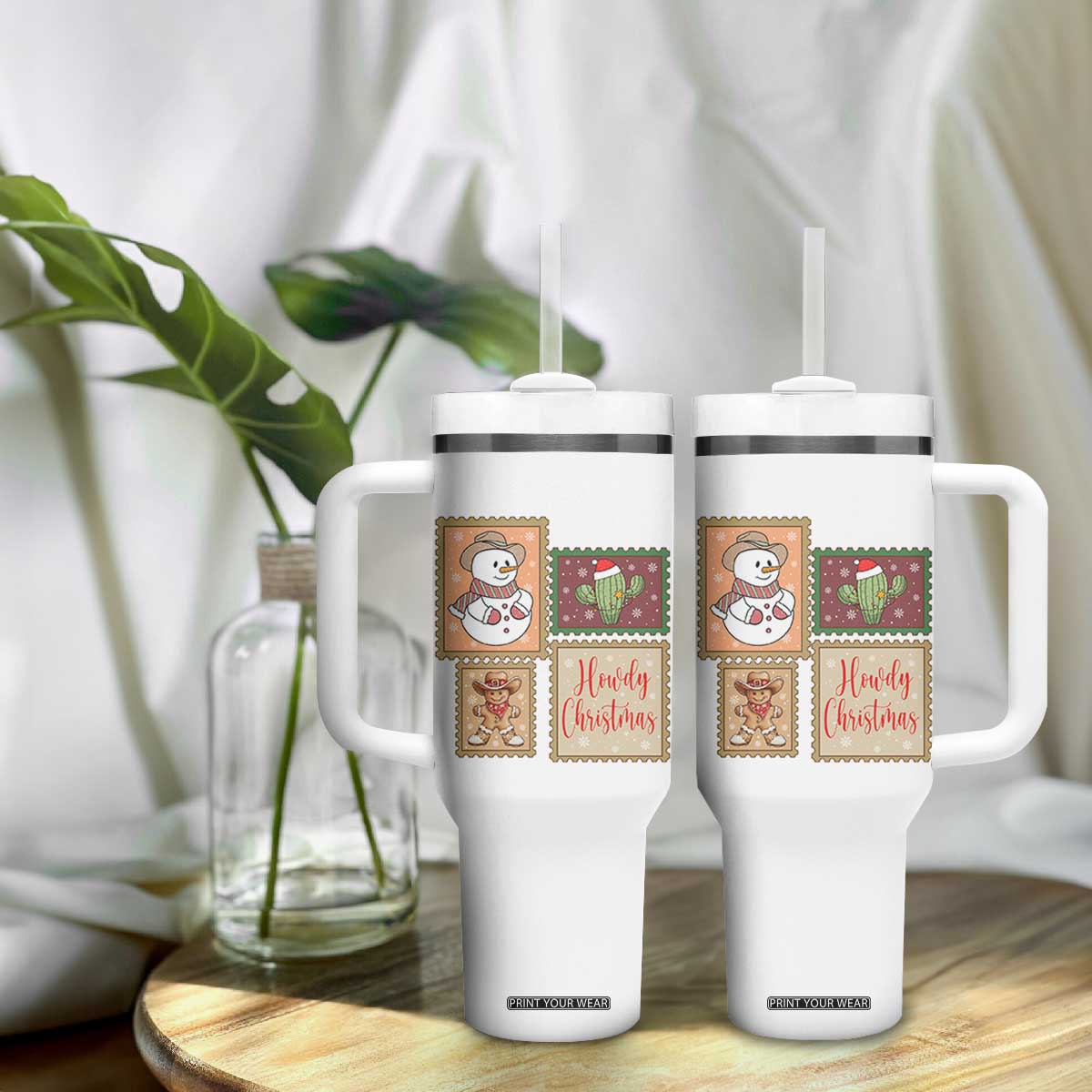 Howdy Christmas Postage Stamp Tumbler With Handle Western Life Holiday Gift TS12 Print Your Wear