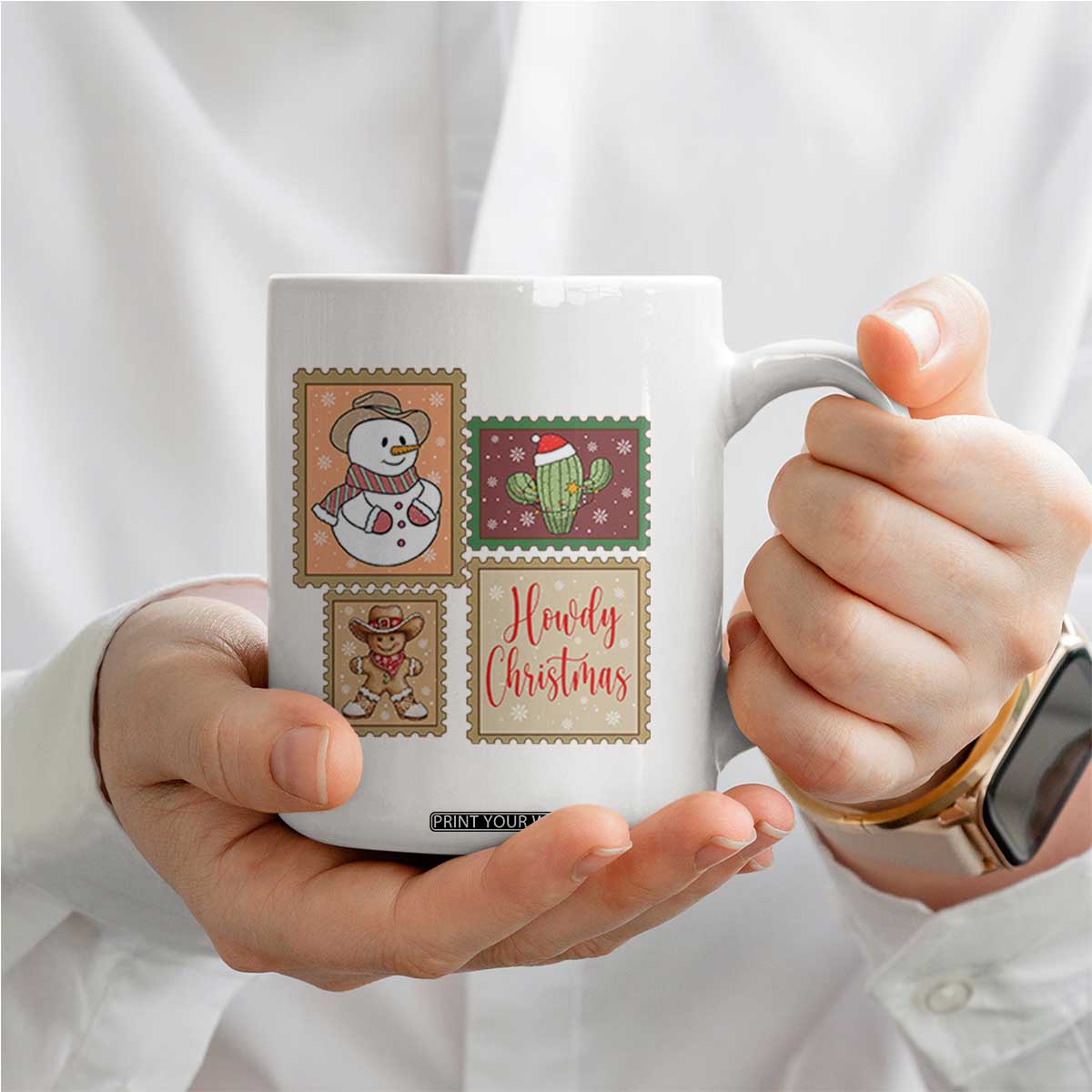 Howdy Christmas Postage Stamp Coffee Mug Western Life Holiday Gift TS12 Print Your Wear