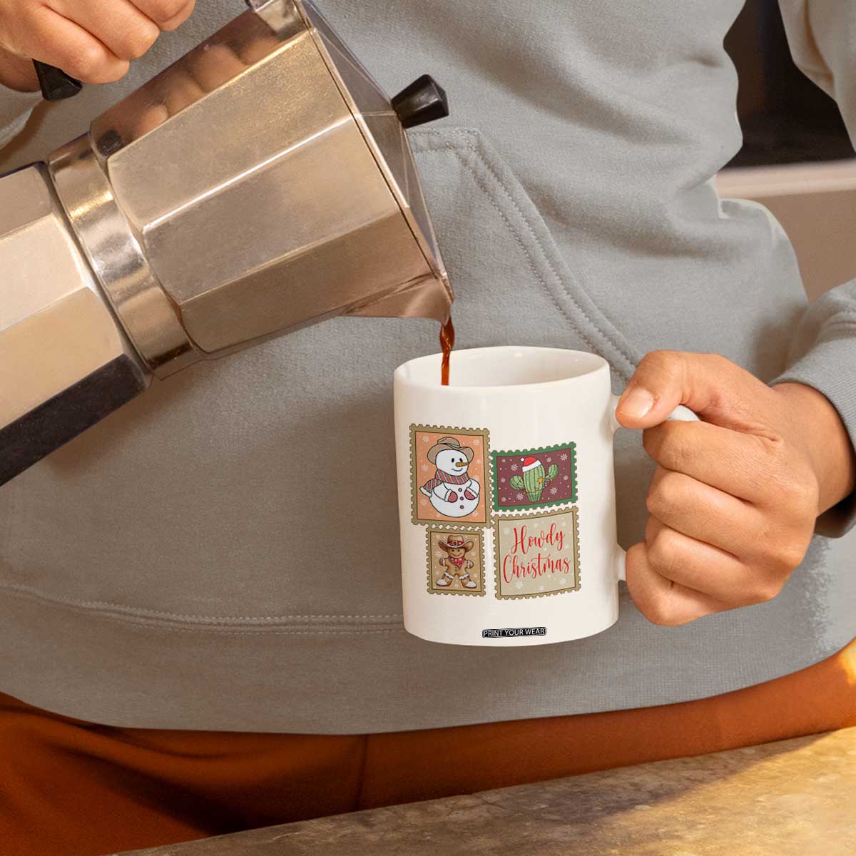 Howdy Christmas Postage Stamp Coffee Mug Western Life Holiday Gift TS12 Print Your Wear