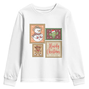 Howdy Christmas Postage Stamp Youth Sweatshirt Western Life Holiday Gift TS12 White Print Your Wear