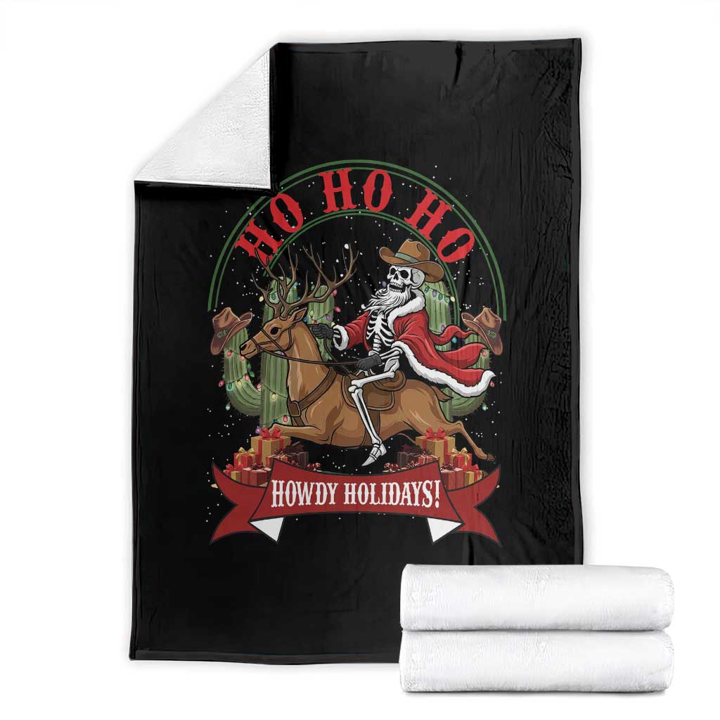 Funny Western Skeleton Cowboy Christmas Throw Blanket Howdy Holidays TS12 Black Print Your Wear