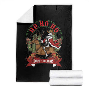 Funny Western Skeleton Cowboy Christmas Throw Blanket Howdy Holidays TS12 Black Print Your Wear