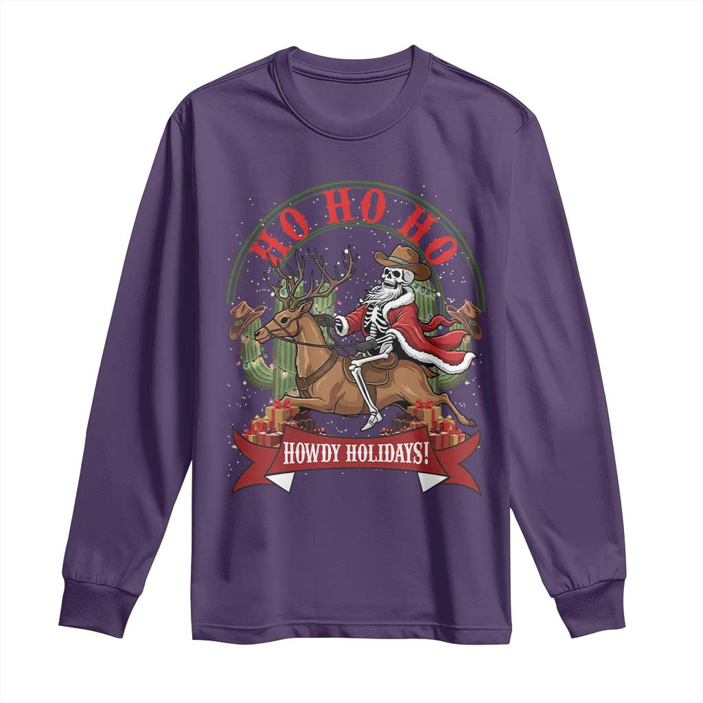 Funny Western Skeleton Cowboy Christmas Long Sleeve Shirt Howdy Holidays TS12 Purple Print Your Wear