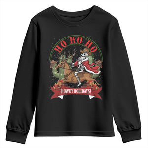 Funny Western Skeleton Cowboy Christmas Youth Sweatshirt Howdy Holidays TS12 Black Print Your Wear