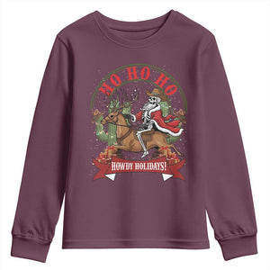 Funny Western Skeleton Cowboy Christmas Youth Sweatshirt Howdy Holidays TS12 Maroon Print Your Wear