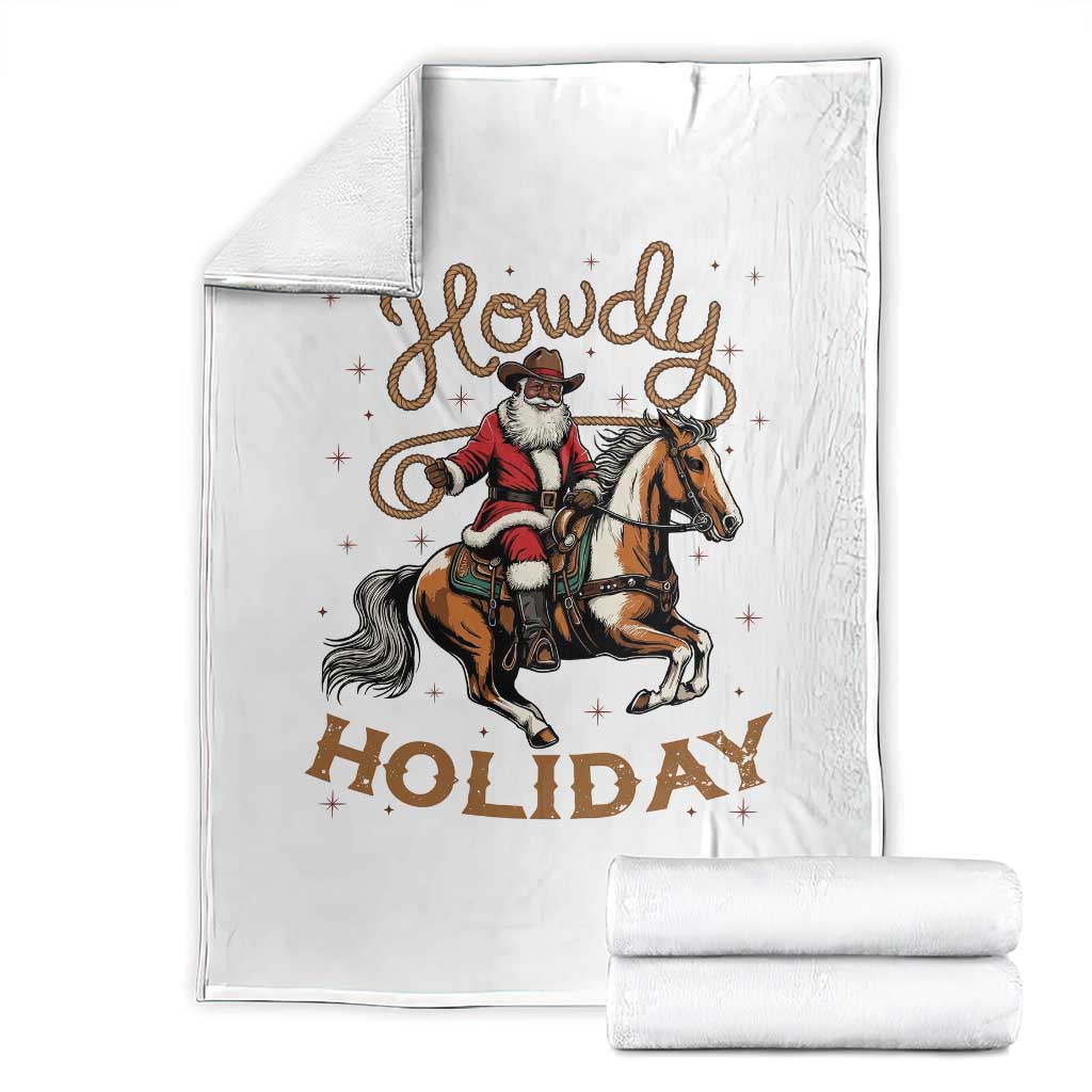 Black Santa Howdy Western Cowboy Throw Blanket Christmas Gift TS12 White Print Your Wear