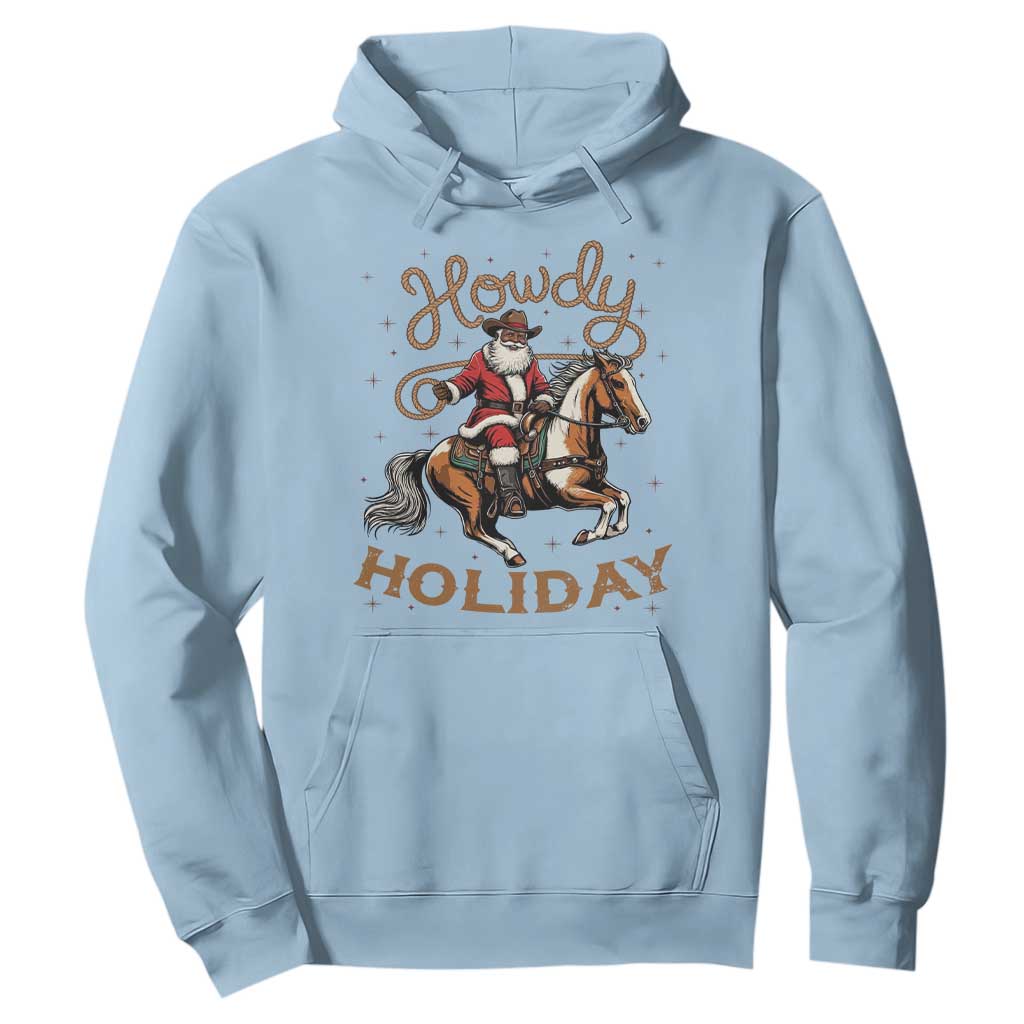 Black Santa Howdy Western Cowboy Hoodie Christmas Gift TS12 Light Blue Print Your Wear