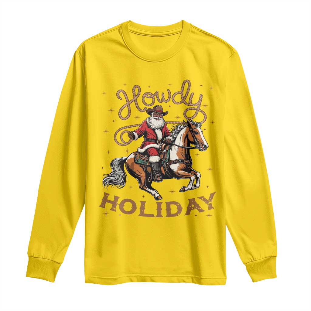 Black Santa Howdy Western Cowboy Long Sleeve Shirt Christmas Gift TS12 Daisy Print Your Wear