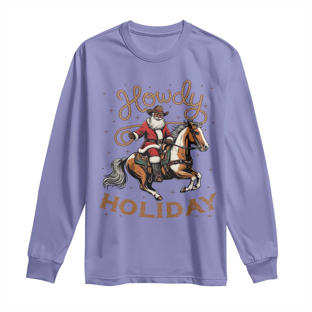Black Santa Howdy Western Cowboy Long Sleeve Shirt Christmas Gift TS12 Violet Print Your Wear