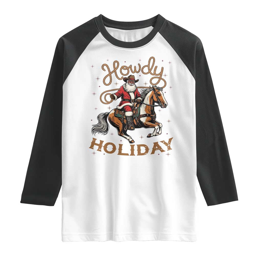 Black Santa Howdy Western Cowboy Raglan Shirt Christmas Gift TS12 White Black Print Your Wear