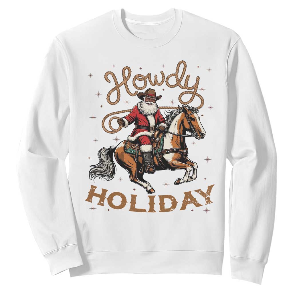 Black Santa Howdy Western Cowboy Sweatshirt Christmas Gift TS12 White Print Your Wear