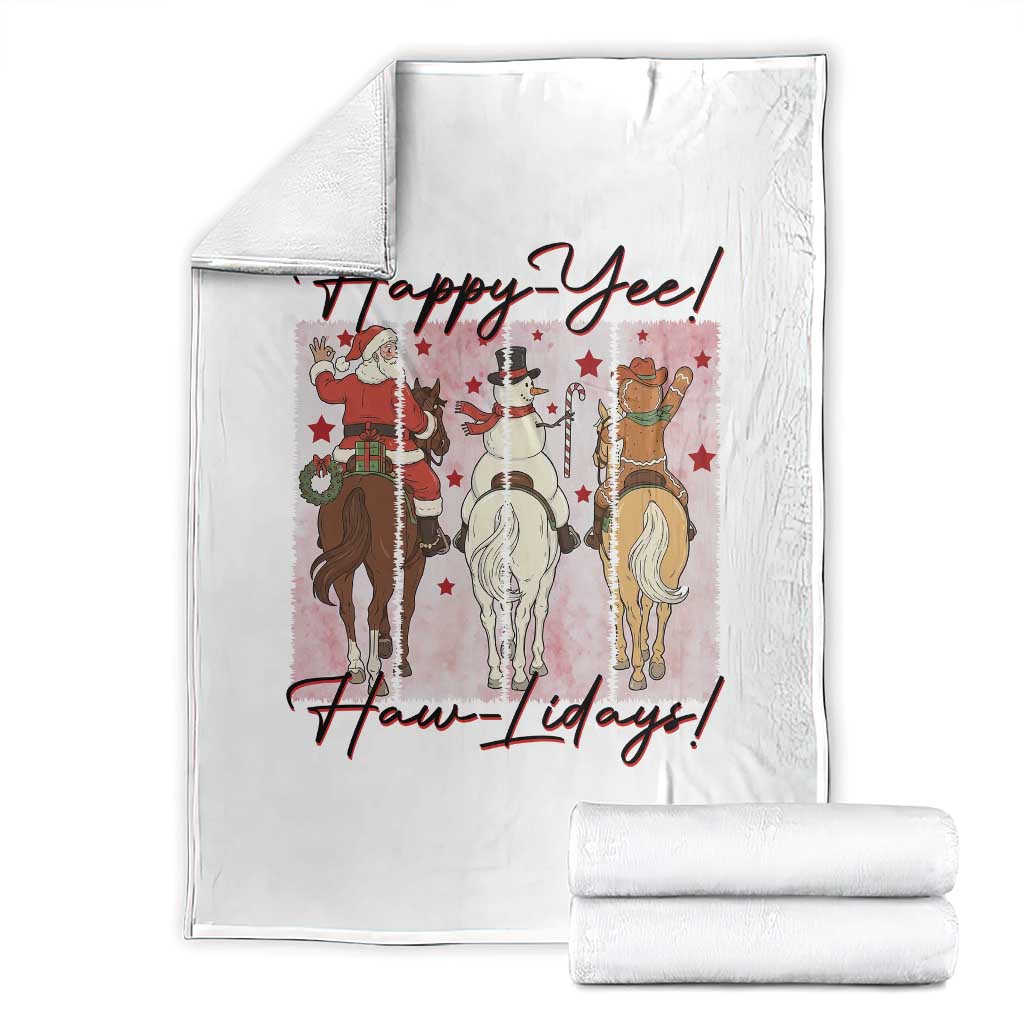 Western Christmas Horse Rider Throw Blanket Happy Yee Haw Lidays TS12 White Print Your Wear