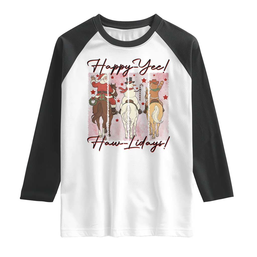 Western Christmas Horse Rider Raglan Shirt Happy Yee Haw Lidays TS12 White Black Print Your Wear
