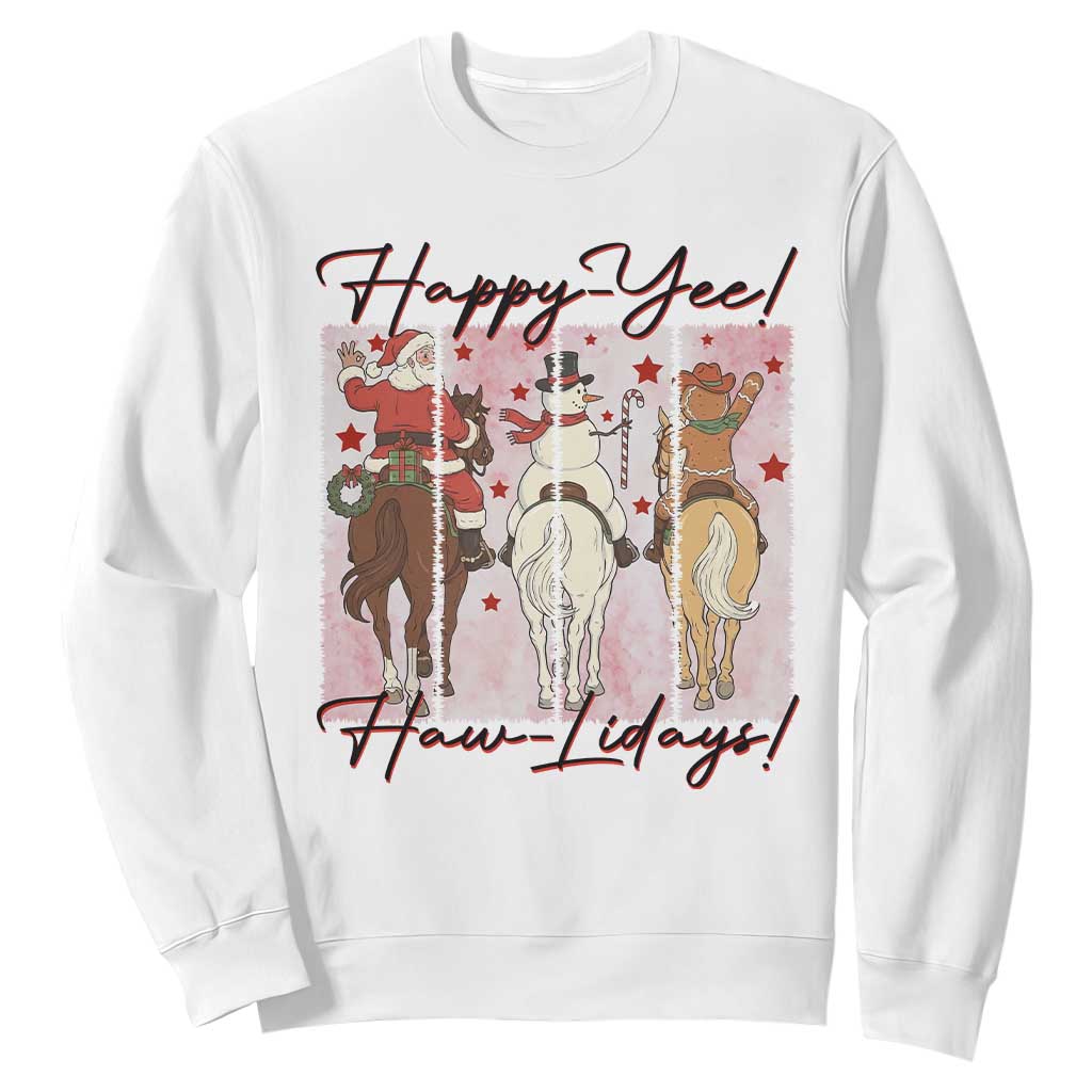 Western Christmas Horse Rider Sweatshirt Happy Yee Haw Lidays TS12 White Print Your Wear