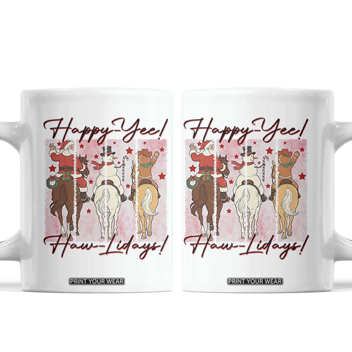 Western Christmas Horse Rider Coffee Mug Happy Yee Haw Lidays TS12 White Print Your Wear