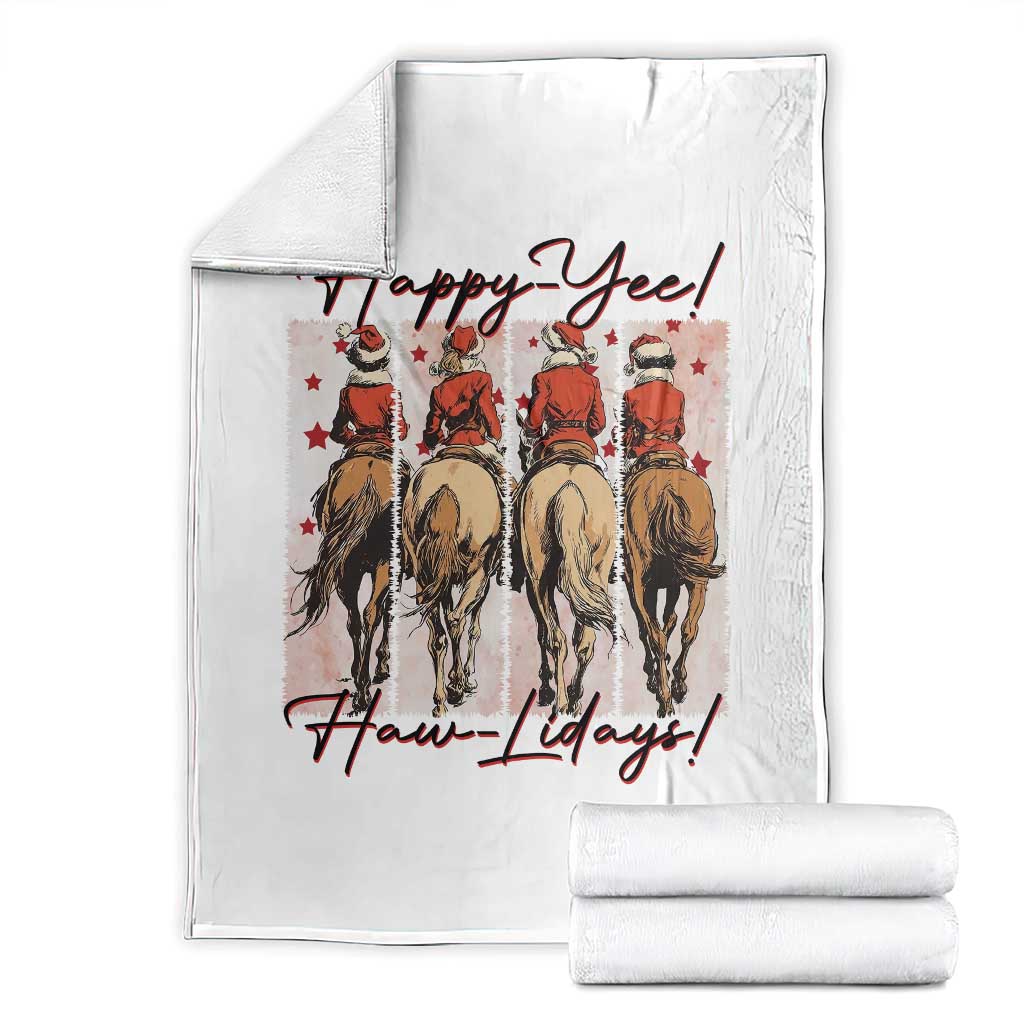 Happy Yee Haw Lidays Throw Blanket Western Christmas Horse Rider Cowgirl Gift TS12 White Print Your Wear