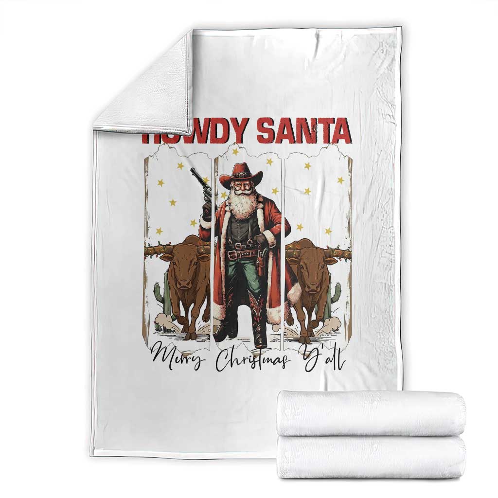 Howdy Santa Merry Christmas Y'all Throw Blanket Funny Western Bull Riding TS12 White Print Your Wear