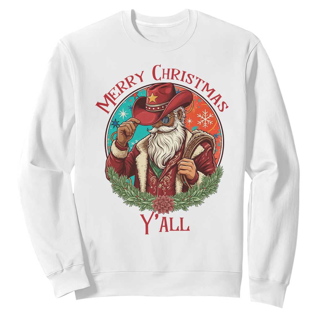 Howdy Santa Merry Christmas Y'all Sweatshirt Funny Western Holiday Gift TS12 White Print Your Wear