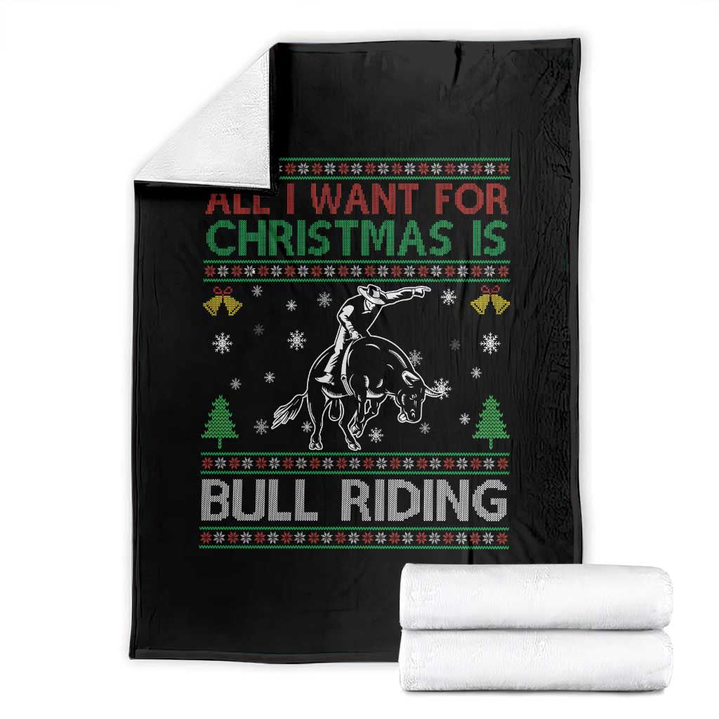 Western Bull Riding All I Want For Christmas Ugly Sweater Gift Throw Blanket TS12 Black Print Your Wear