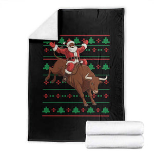 Funny Black Santa Riding Bull Throw Blanket Ugly Christmas Sweater Gift TS12 Black Print Your Wear