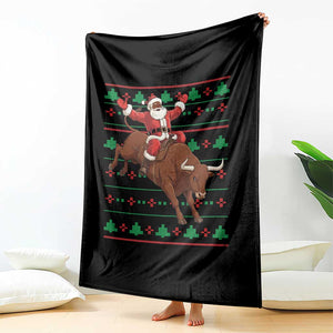 Funny Black Santa Riding Bull Throw Blanket Ugly Christmas Sweater Gift TS12 Print Your Wear