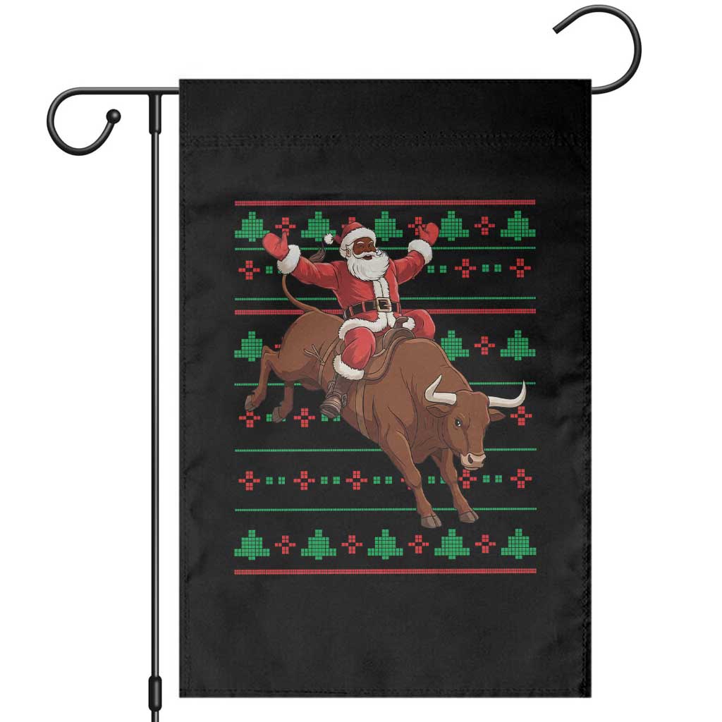 Funny Black Santa Riding Bull Garden Flag Ugly Christmas Sweater Gift TS12 Black Print Your Wear