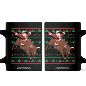 Funny Black Santa Riding Bull Coffee Mug Ugly Christmas Sweater Gift TS12 Black Print Your Wear
