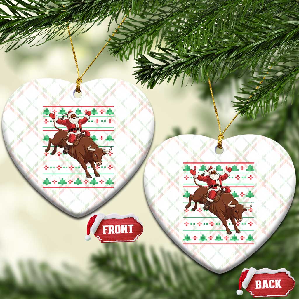 Funny Black Santa Riding Bull Ceramic Ornament Ugly Christmas Sweater Gift TS12 Print Your Wear