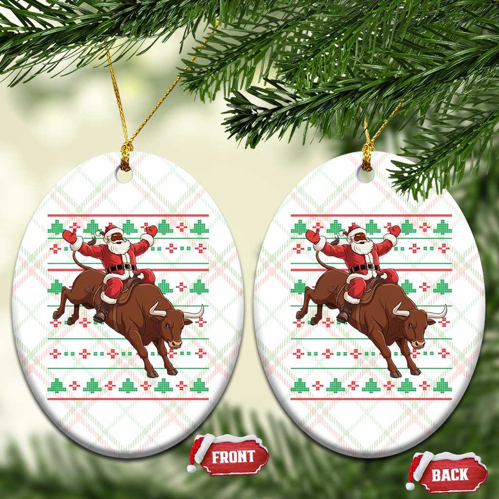 Funny Black Santa Riding Bull Ceramic Ornament Ugly Christmas Sweater Gift TS12 Print Your Wear