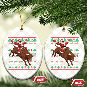 Funny Black Santa Riding Bull Ceramic Ornament Ugly Christmas Sweater Gift TS12 Print Your Wear