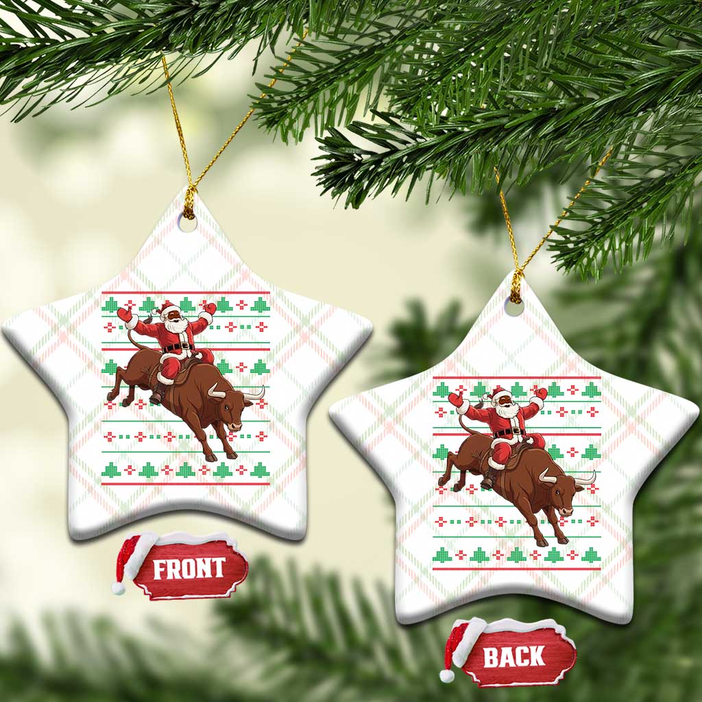 Funny Black Santa Riding Bull Ceramic Ornament Ugly Christmas Sweater Gift TS12 Print Your Wear