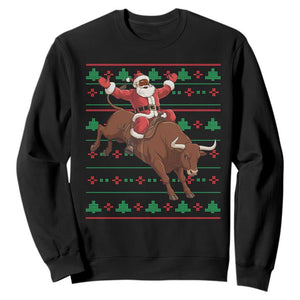 Funny Black Santa Riding Bull Sweatshirt Ugly Christmas Sweater Gift TS12 Black Print Your Wear