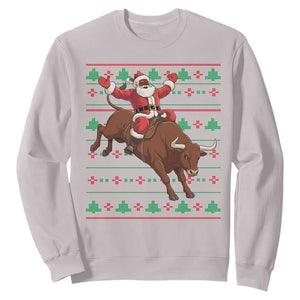 Funny Black Santa Riding Bull Sweatshirt Ugly Christmas Sweater Gift TS12 Ice Gray Print Your Wear