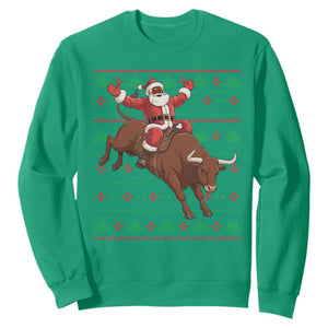 Funny Black Santa Riding Bull Sweatshirt Ugly Christmas Sweater Gift TS12 Irish Green Print Your Wear