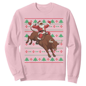 Funny Black Santa Riding Bull Sweatshirt Ugly Christmas Sweater Gift TS12 Light Pink Print Your Wear