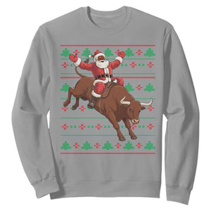 Funny Black Santa Riding Bull Sweatshirt Ugly Christmas Sweater Gift TS12 Sport Gray Print Your Wear