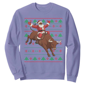 Funny Black Santa Riding Bull Sweatshirt Ugly Christmas Sweater Gift TS12 Violet Print Your Wear