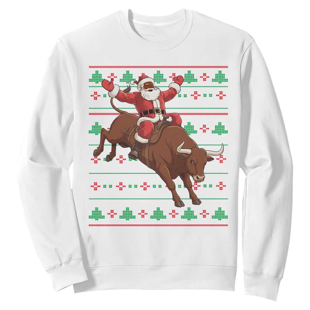 Funny Black Santa Riding Bull Sweatshirt Ugly Christmas Sweater Gift TS12 White Print Your Wear